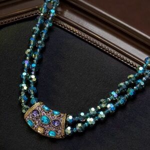 🩵 NEW Elegant Blue and Purple Crystal Beaded Necklace 🩵